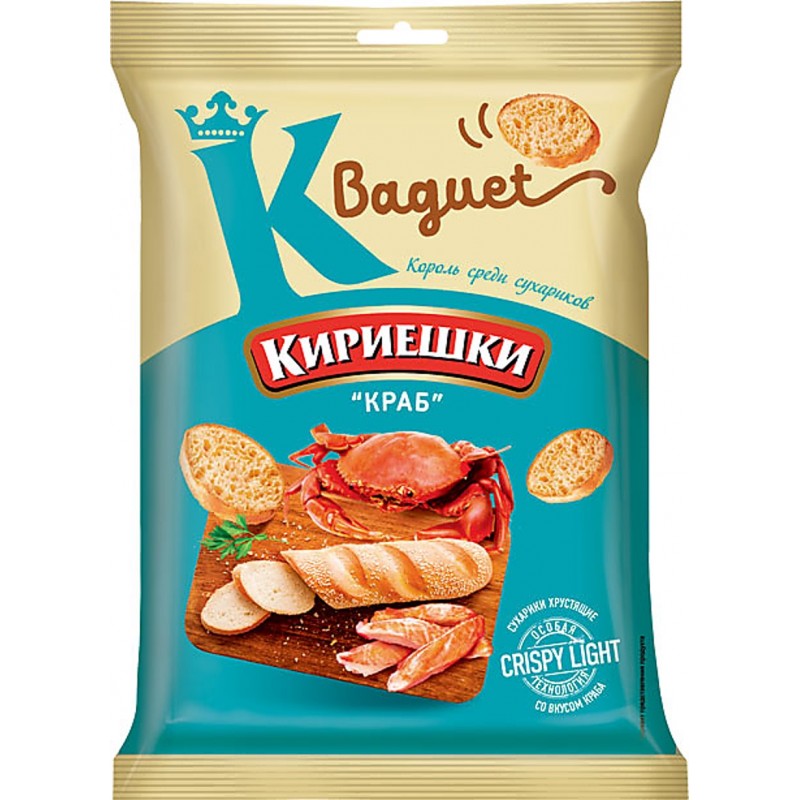 Kirieshki Baguet croutons with crab flavor 50g Snacks, chips