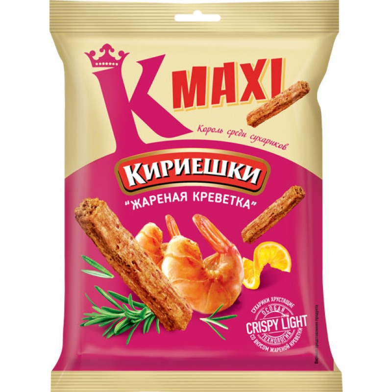 Сухарики со вкусом жареных креветок Кириешки Maxi 60г Закуски, чипсы