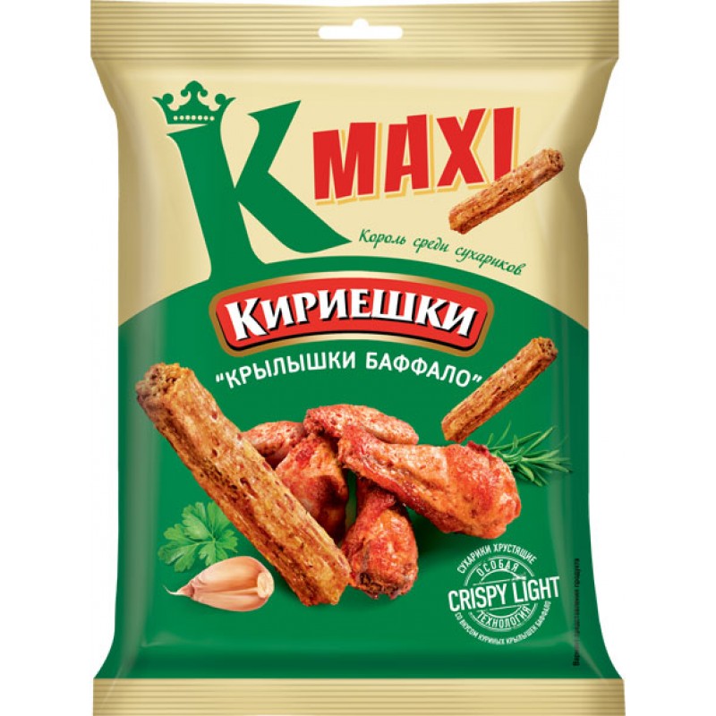 Сухарики со вкусом куриных крылышек Баффало Кириешки Maxi 60г Закуски, чипсы