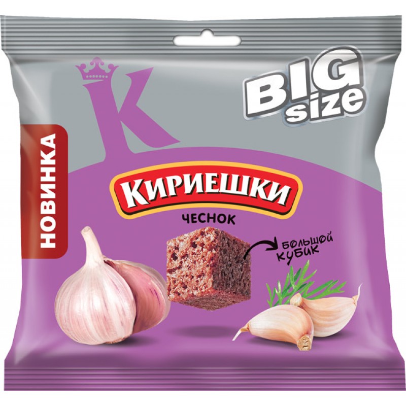 Wheat croutons "Garlic" KIRIESHKI BIG SIZE 80g Snacks, chips