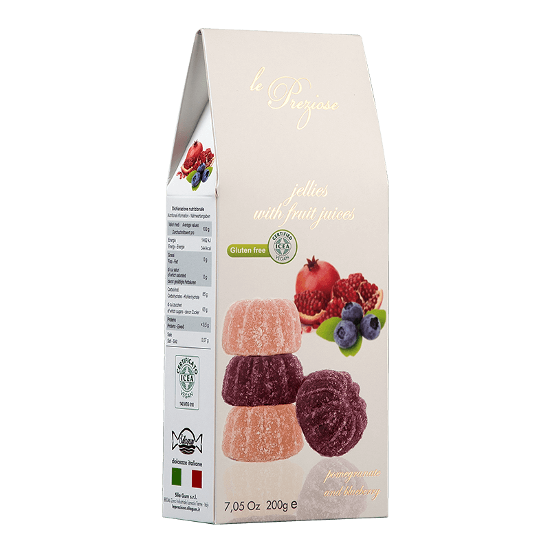 jelly sweets with fruit juice Pomegranate and Blueberrie LE PREZIOSE 200g Sweets, cookies
