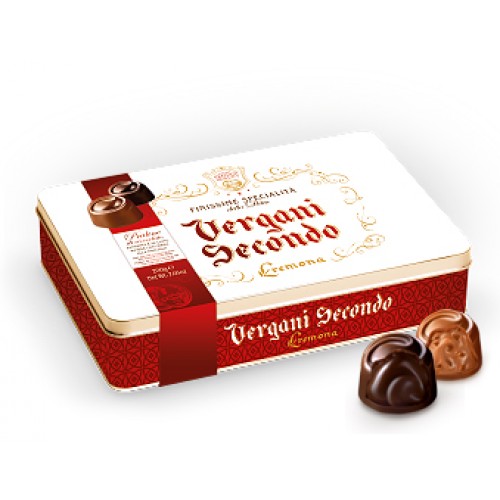 assorted dark and milk chocolate with different cream filling ROXY TIN BOX VERGANI 200g
