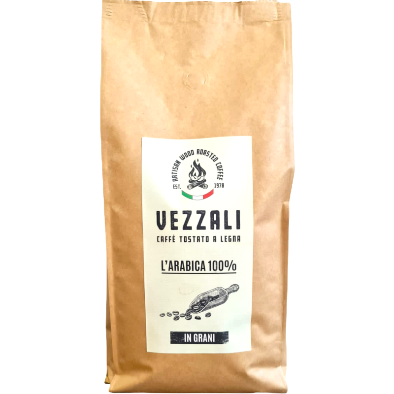 Grain coffee roasted on wood "L'Arabica 100%" Vezzali 500g Gift idea